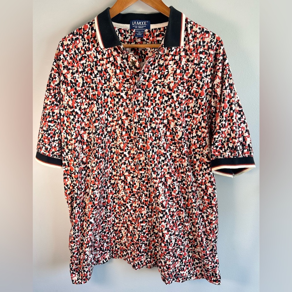 Vintage La Mode Men’s Golf Polo Shirt XXL Geometric All Over Print AOP USA Made